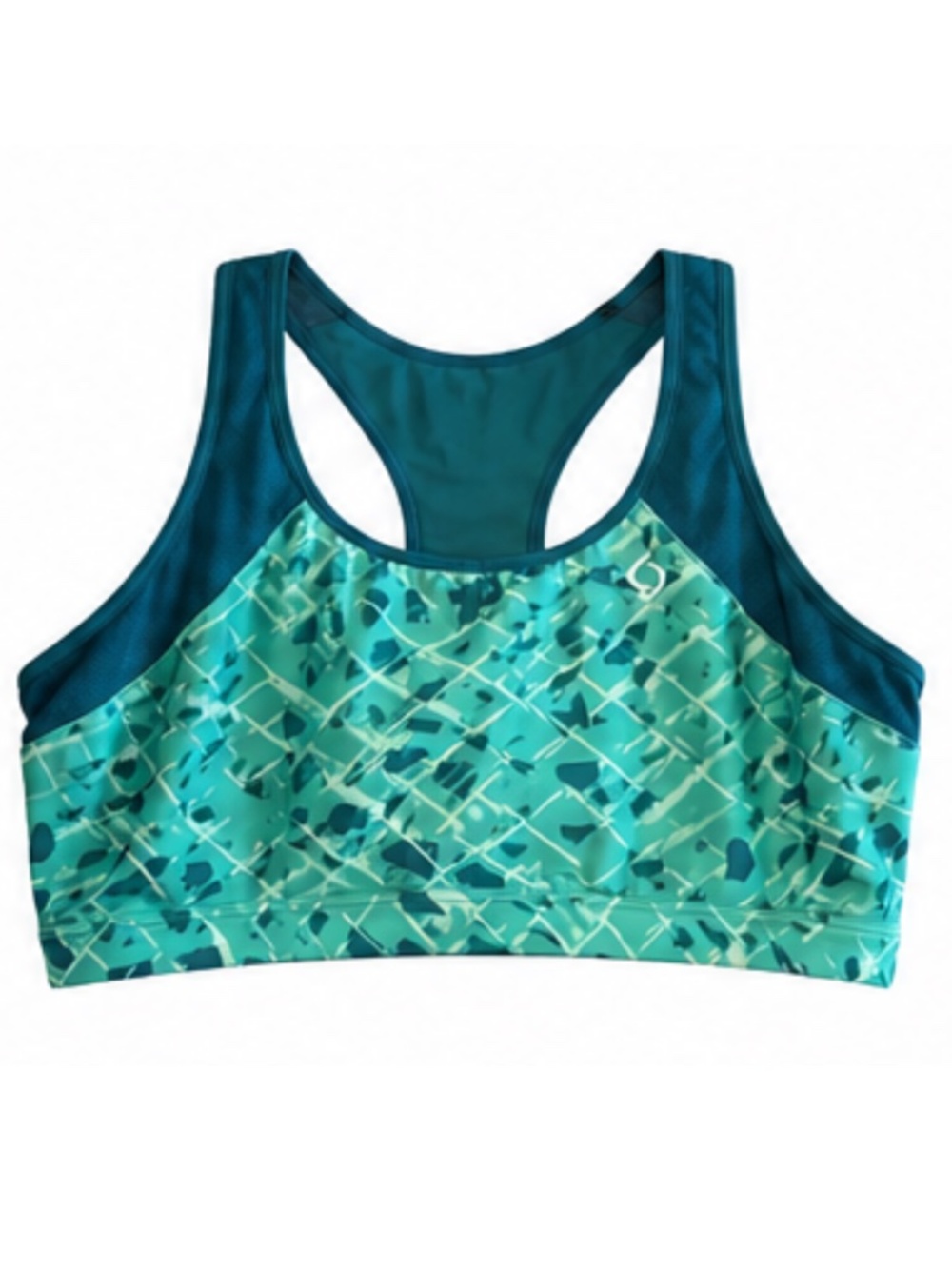 Moving Comfort Teal Abstract Print Racerback Sports Bra – Size Large GUC